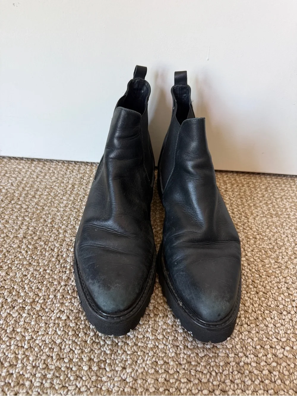 Freda Salvador Black Leather Chelsea Booties with Pull Tabs